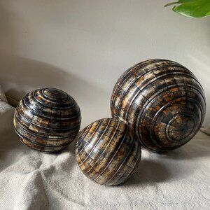 Bone Inlay Decorative Sphere Bone Ball Mosaic Black Brown Color Set of 3
